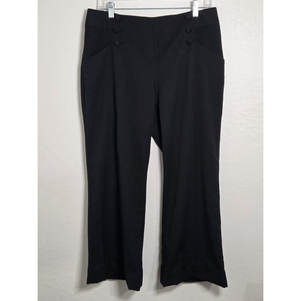 Elle Black Sailor Wide Leg Dress Pants Womens 10 Decorative Button Trousers